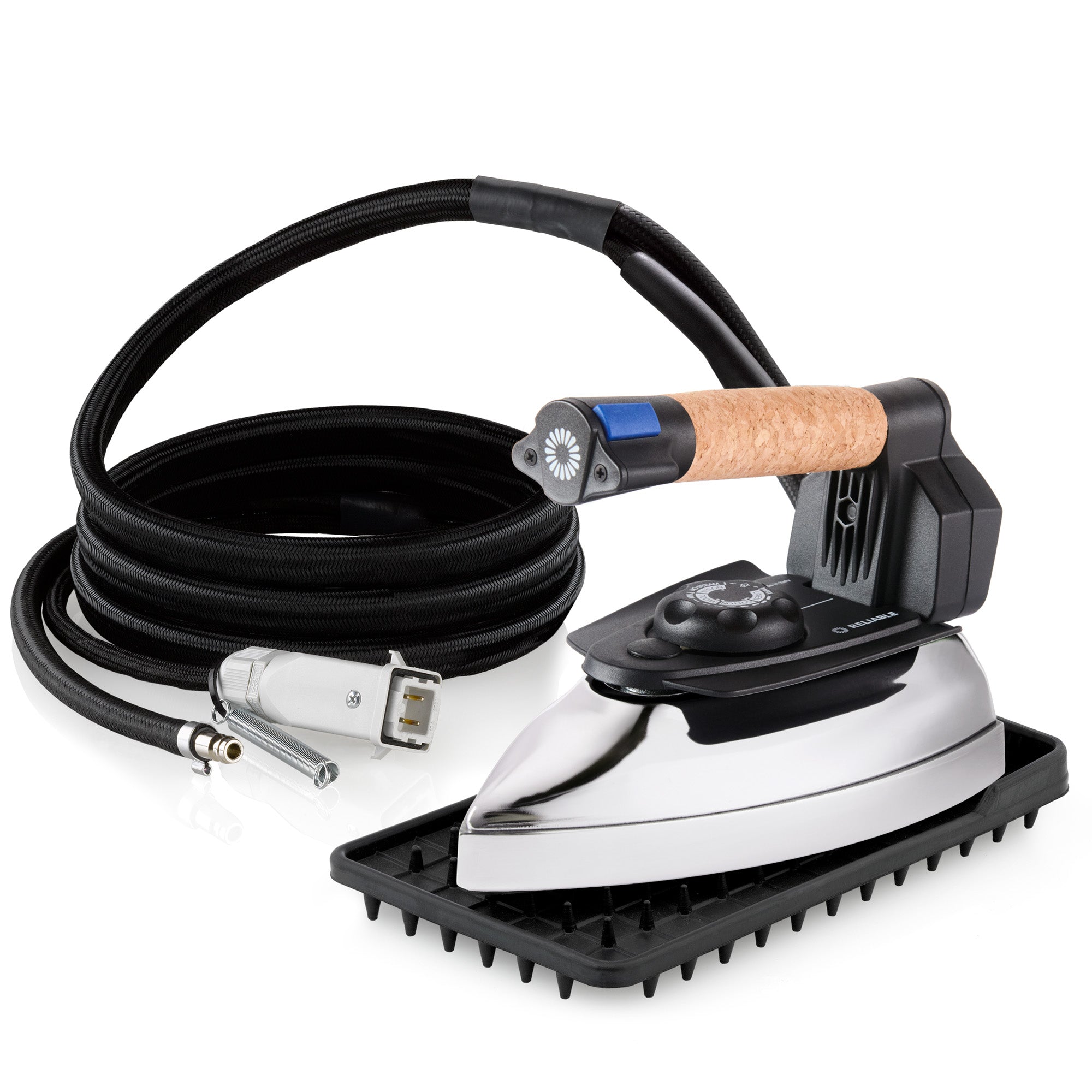 Professional iron with 2.1m steam hose on iron rest